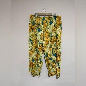 Hilo Hattie Tropical Hawaiian Banana Print Wide Leg Cropped Pants 3X